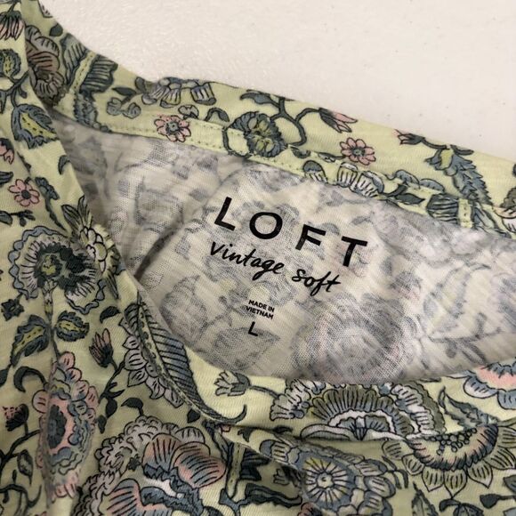 Loft T-Shirt Women's Large Green Floral Vintage Soft Crew Neck Short Sleeve Top - Picture 7 of 9